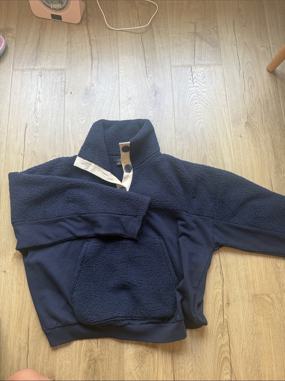 J crew Navy Sherpa Pullover with Snap Collar